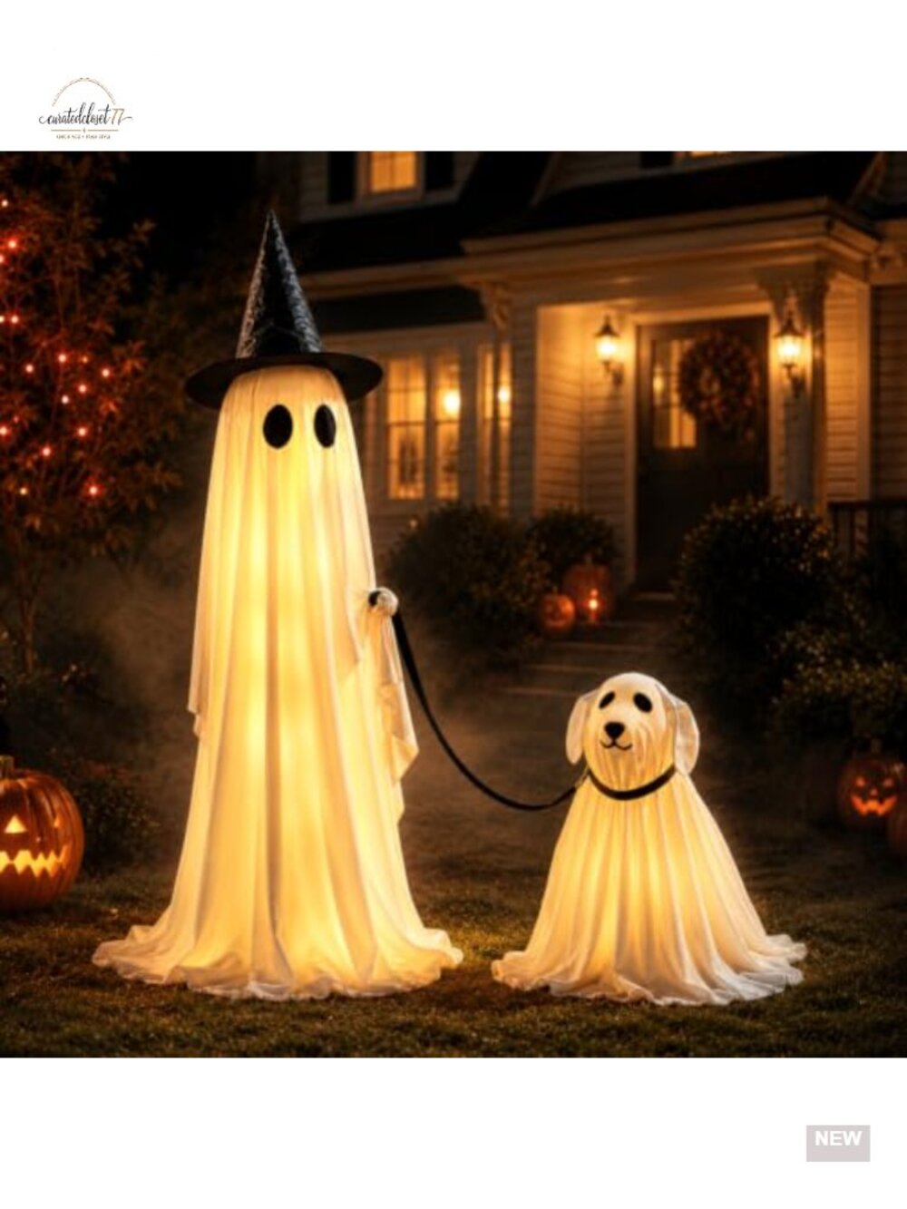 Halloween Ghost Dog Decorations 2 Pack Light Up Outdoor Yard Lawn Decor